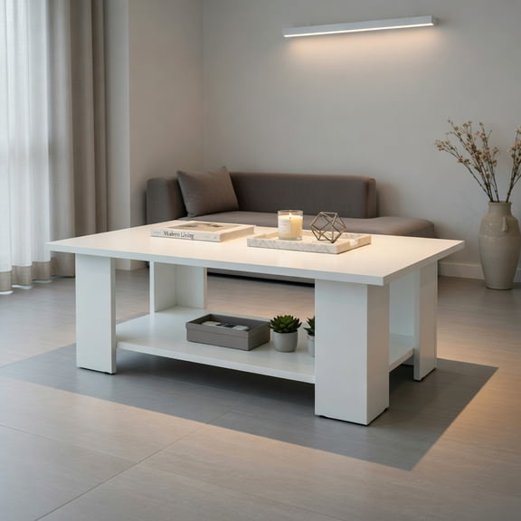Resenkos Large 36 Inch 2-tier Wooden Modern Coffee Table with Storage Shelf, Modern Coffee Table for Living Room Office Reception