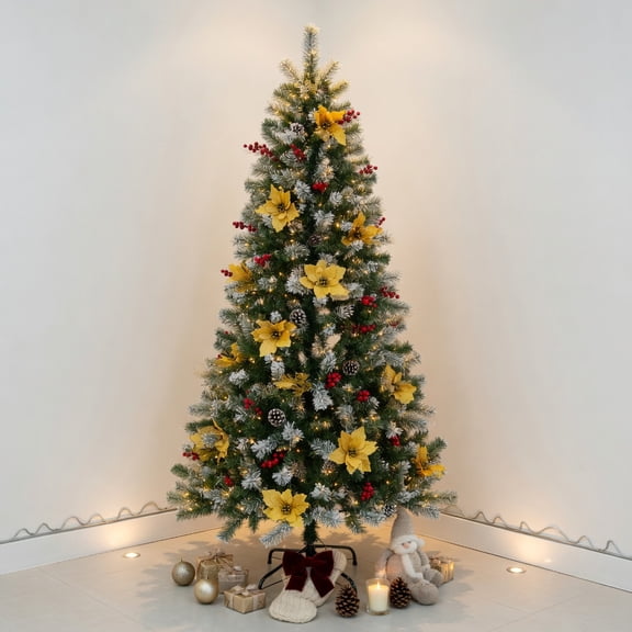 Resenkos Large Pre-Lit Artificial Christmas Tree with PVC and Pine Needles - Green
