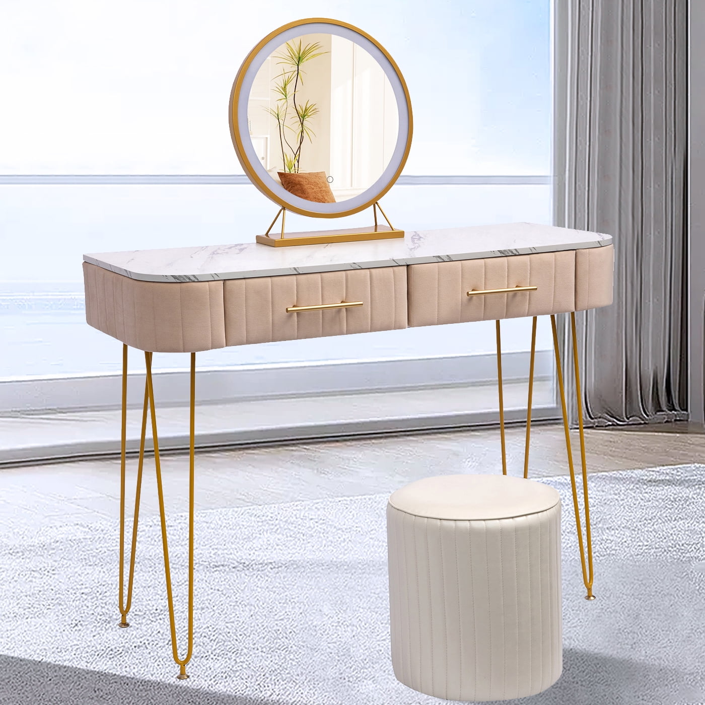Resenkos Large Vanity Desk Makeup Table for Bedroom Furniture, Dressing Table with Drawers for Women, Girls