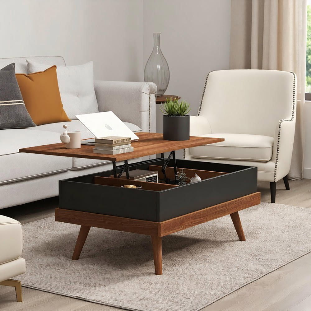 Lift Compartment Resenkos Lift Top Coffee Table with Hidden Compartments, Wood Legs ...