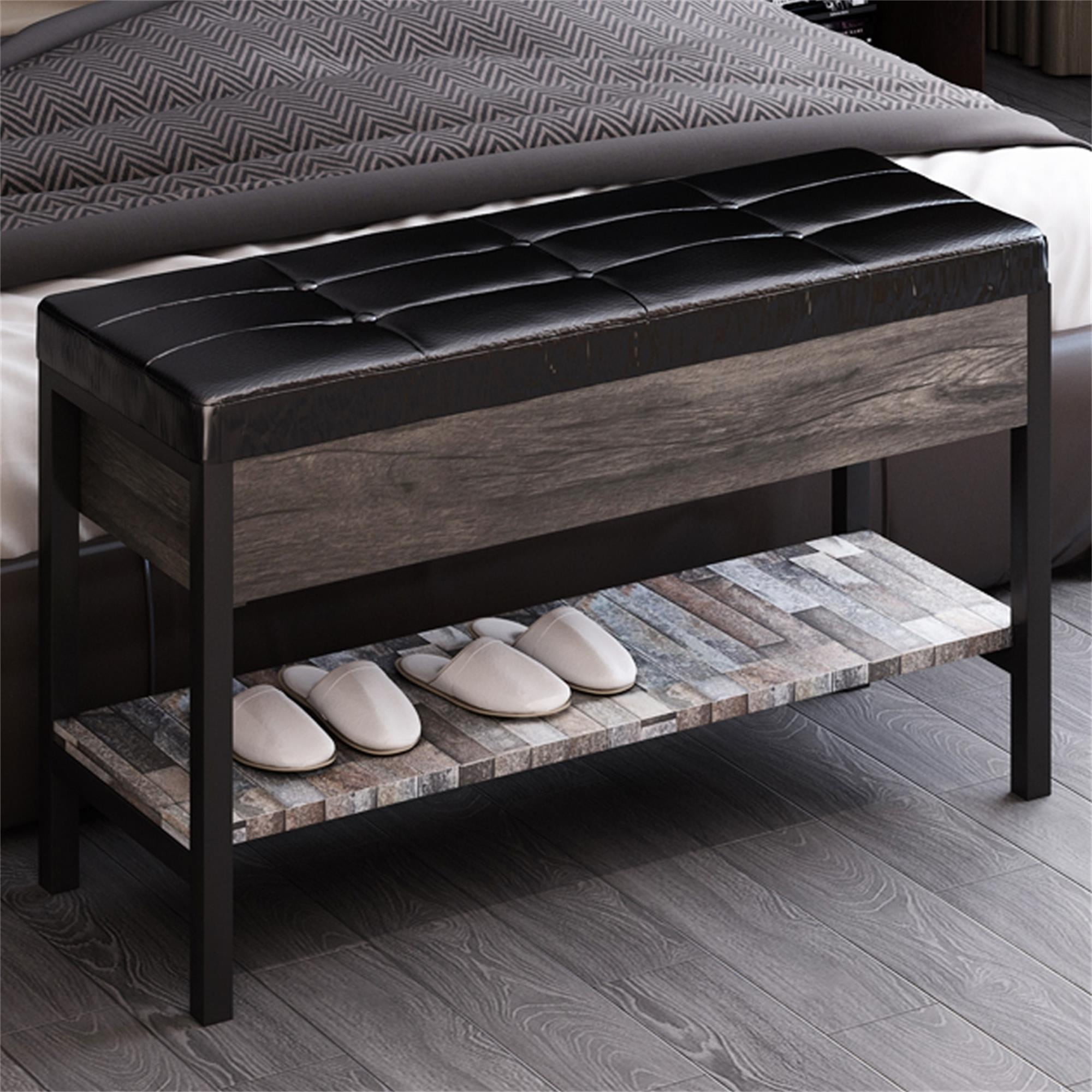 Free Shipping Roundhill Furniture Rouen Seating Bench with Shoe Storage Espresso Walmart