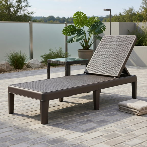Resenkos Lounge Chair Outdoor, Patio Lounge Chair,Outdoor Chaise Lounger Chair with Waterproof Rattan Textured PP Surface and 330 lbs Capacity-Brown (Cushions notcluded)