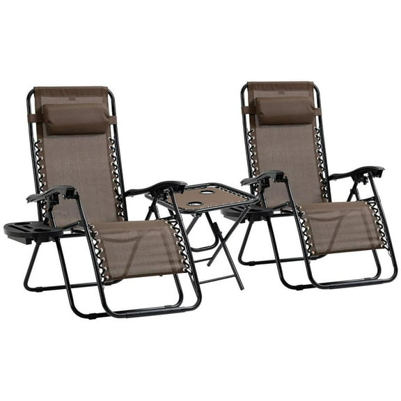 Resenkos Lounge Chair Outdoor, Patio Lounge Chair,Zero Gravity Chair Set with Side Table, Folding Reclining Chair with Cupholders & Pillows, Brown