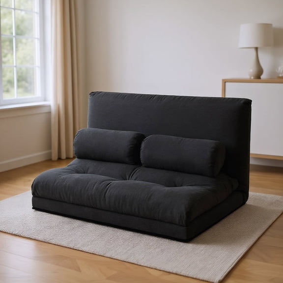 Resenkos Lounge Sofa, Modern Couch, 6-Position Adjustable Sleeper Lounge Couch with 2 Pillows-Black