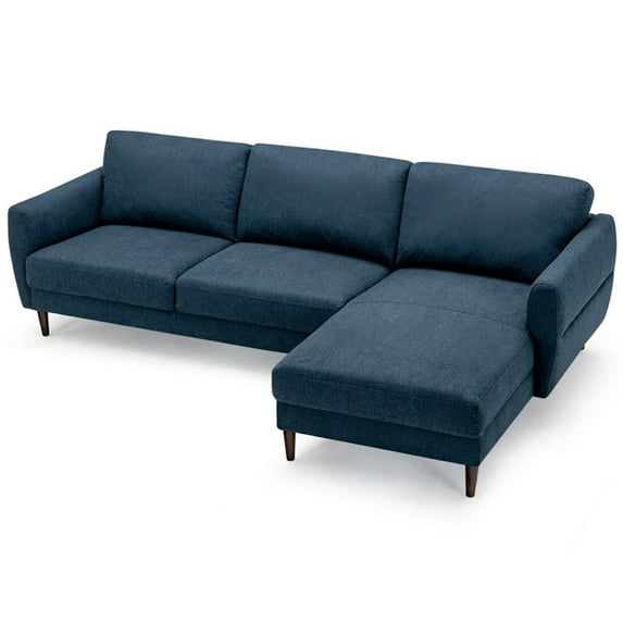 Resenkos Loveseat Sofa, Modern Couch, L-Shaped Fabric Sectional Sofa with Chaise Lounge and Solid Wood Legs-Navy