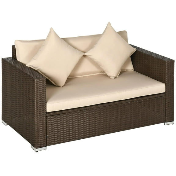 Resenkos Loveseat Sofa, Outdoor Sectional Furniture, PE Rattan, Beige