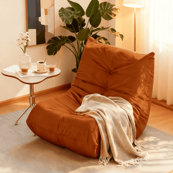 Resenkos Luxury Button-Tufted Accent Chair, Soft Microfiber Upholstered Comfy Chair for Living Room, Single Piece, Orange