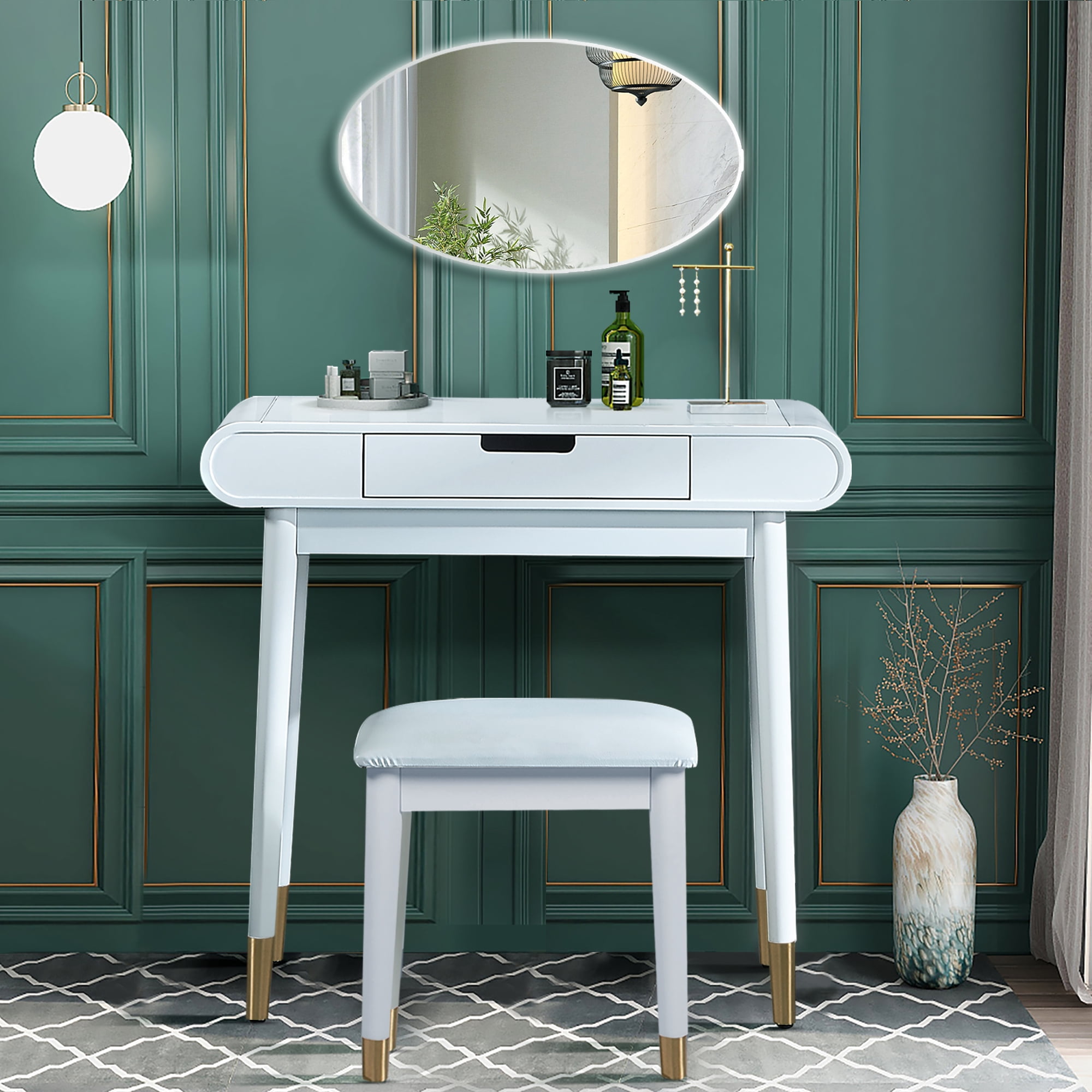 Computer Vanity Desk Resenkos Makeup Vanity with Mirror, Small Computer Desk Home Office ...