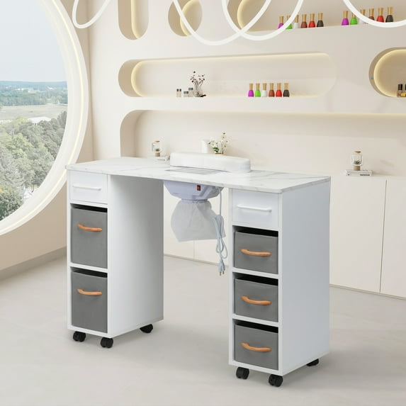 Resenkos Manicure Workstation, Ergonomic Design, 3-Stepped Drawers, 66lb Tabletop Capacity, 29.53"H