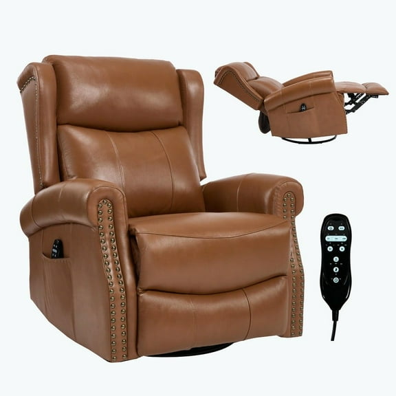 Resenkos Manual Heat Massage Recliner Chair, 8 Vibration Modes, Rocker Swivel, Genuine Leather, Yellow