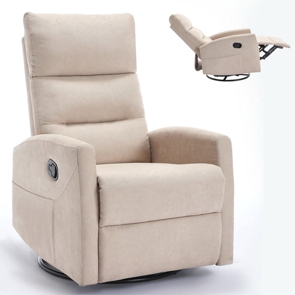 Resenkos Manual Rocker Recliner Chair with Swivel Base and 155° Recline - Beige