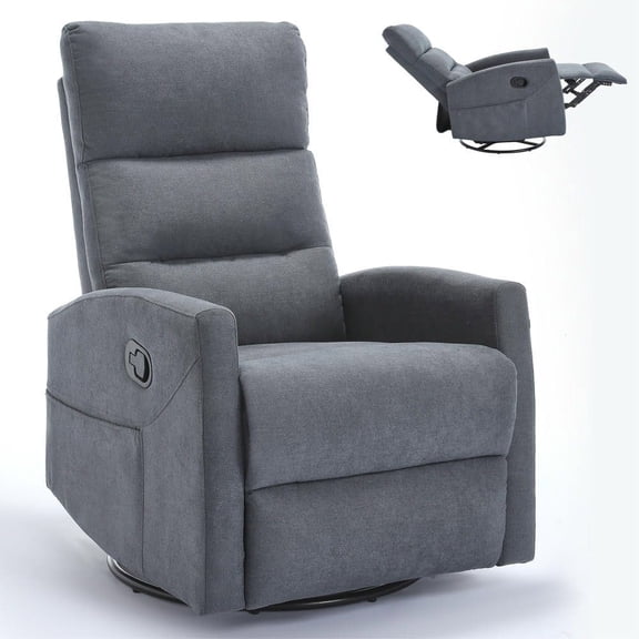 Resenkos Manual Rocker Recliner Chair with Swivel Base and 155° Recline - Medium Gray