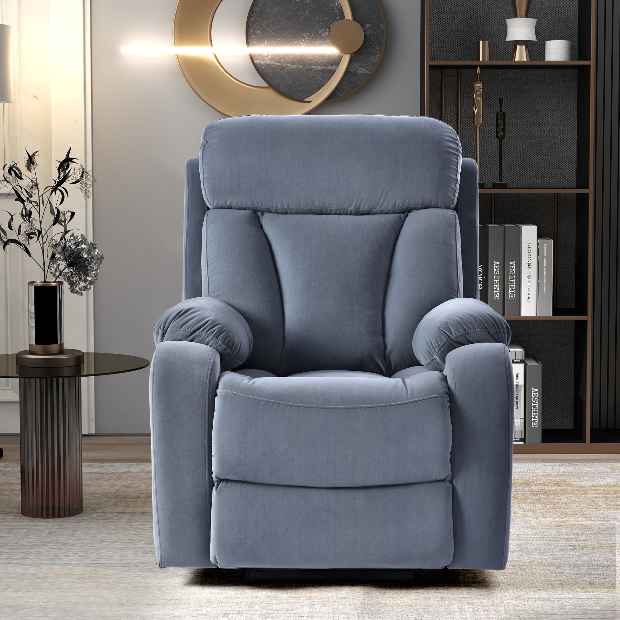 Resenkos Massage Recliner Chair, Fabric Recliner Sofa Home Theater Seating with Lumbar Support, Power Lift Recliner Chair for Living Room, Blue