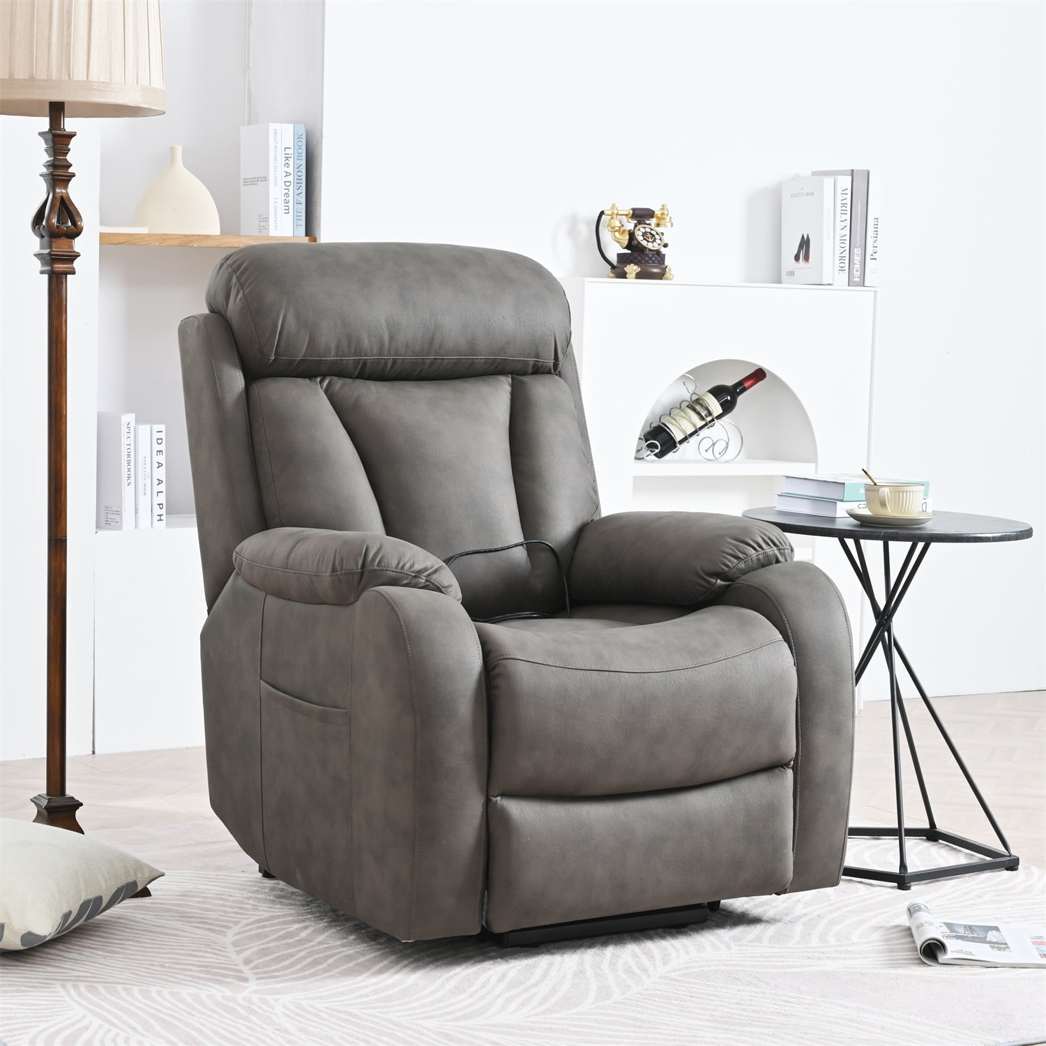 Resenkos Massage Recliner Chair, Fabric Recliner Sofa Home Theater Seating with Lumbar Support, Power Lift Recliner Chair for Living Room, Brown-1
