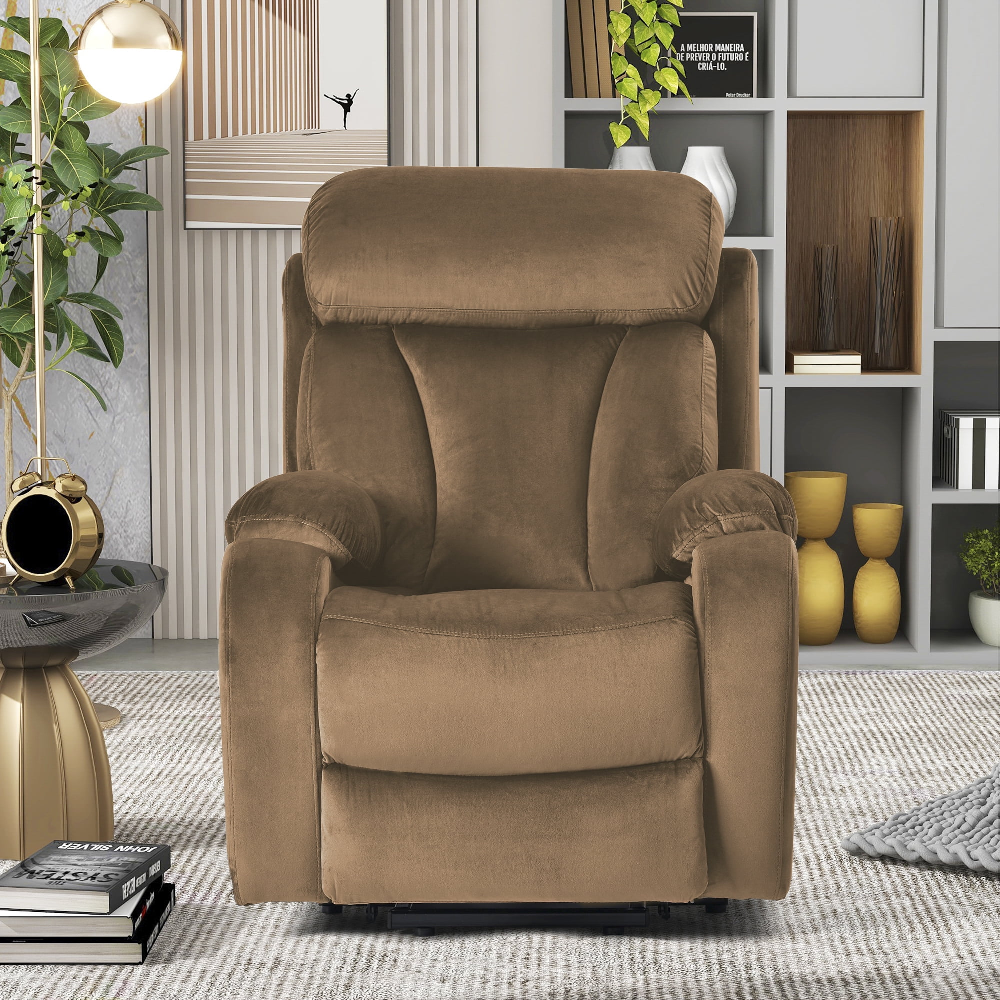 Resenkos Massage Recliner Chair, Fabric Recliner Sofa Home Theater Seating with Lumbar Support, Power Lift Recliner Chair for Living Room, Brown