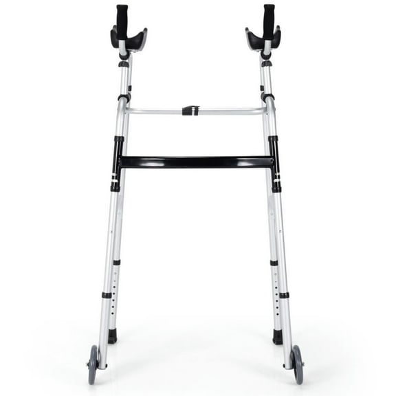 Resenkos Medical Mobility Walker,Folding Height Adjustable Walking Frame with Armrest Support-Silver