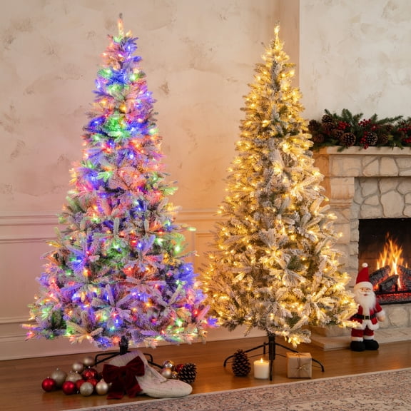 Resenkos Medium Half-Wall Artificial Christmas Tree with 9 Modes - White/Green