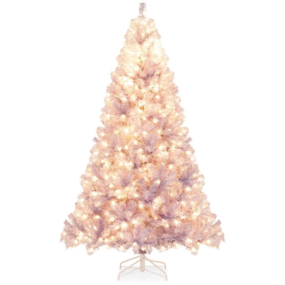 Resenkos Medium Pre-Lit Tinsel Artificial Christmas Tree - Lights, Pink