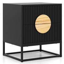 Resenkos Mid-Century Fluted Nightstand – 2 Drawers   Pine Wood Handles, Modern Bedroom Side Table, Black