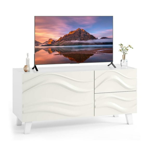Resenkos Mid-Century Modern 44-Inch TV Stand with Storage Drawers, White Finish
