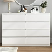 Resenkos Mid Century Modern 8 Drawer Dresser for Bedroom with Hidden Handle White