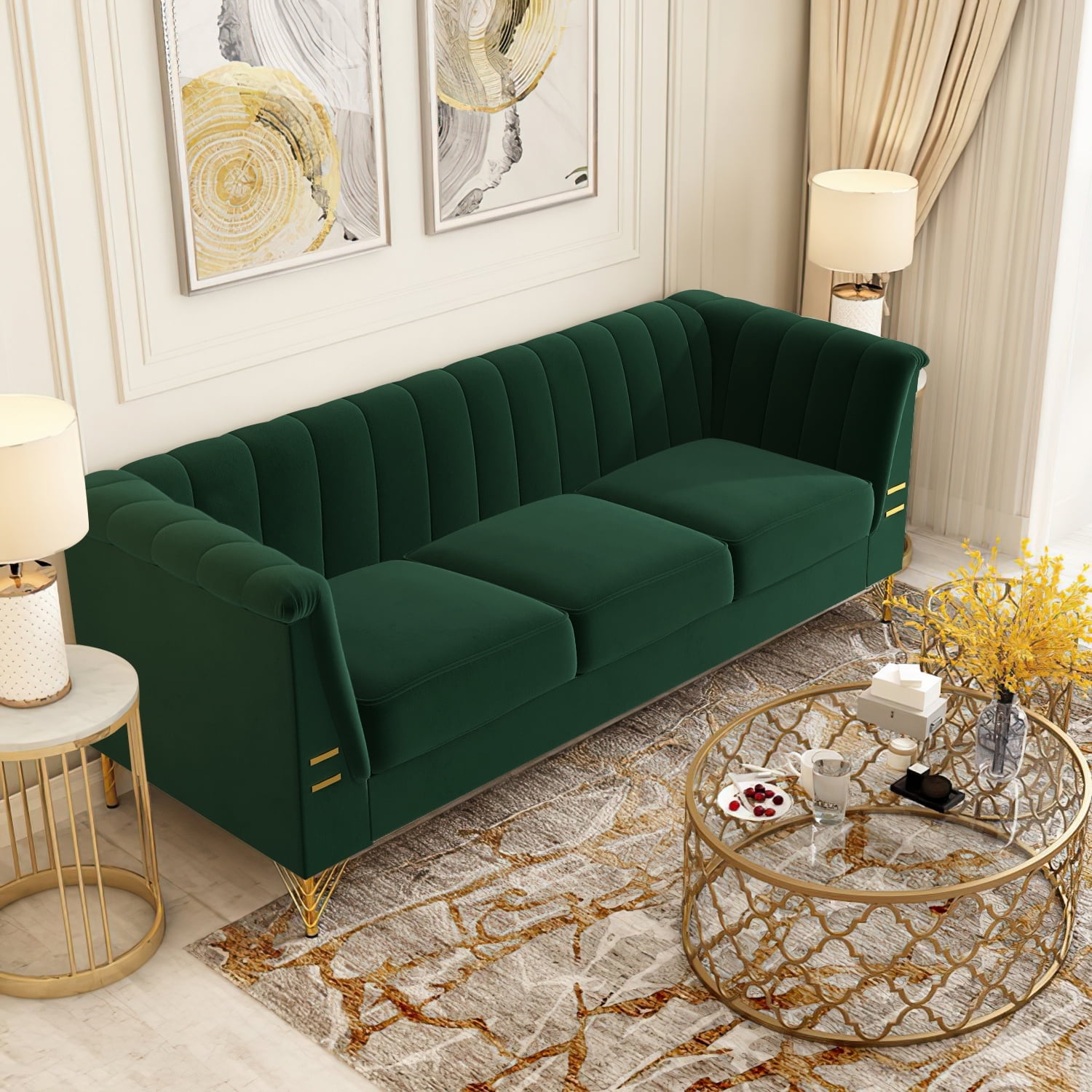 Resenkos Traditional Mid-Century Modern Tufted Velvet Sofa Resenkos Traditional Mid-Century Modern Tufted Velvet Sofa
