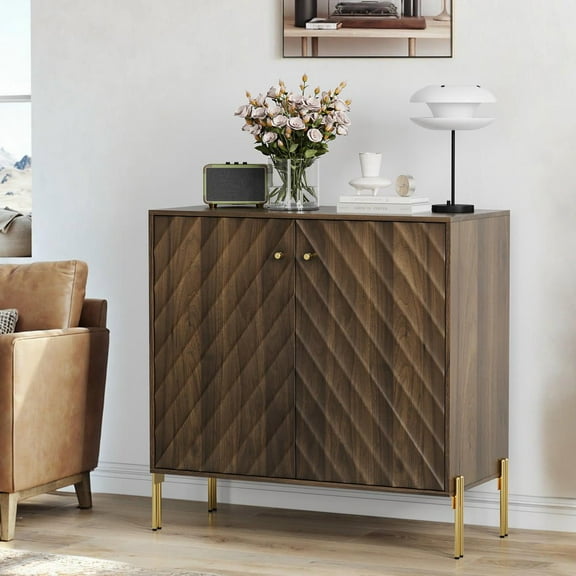 Resenkos Mid-Century Sideboard Cabinet, Modern Buffet Storage Unit for Dining and Living Rooms, Walnut