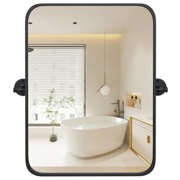 Resenkos Mirror Wall Decorating,Decorative Mirror, 30 x 22 Inch Black Metal Framed Pivot Rectangle Wall-Mounted Mirror