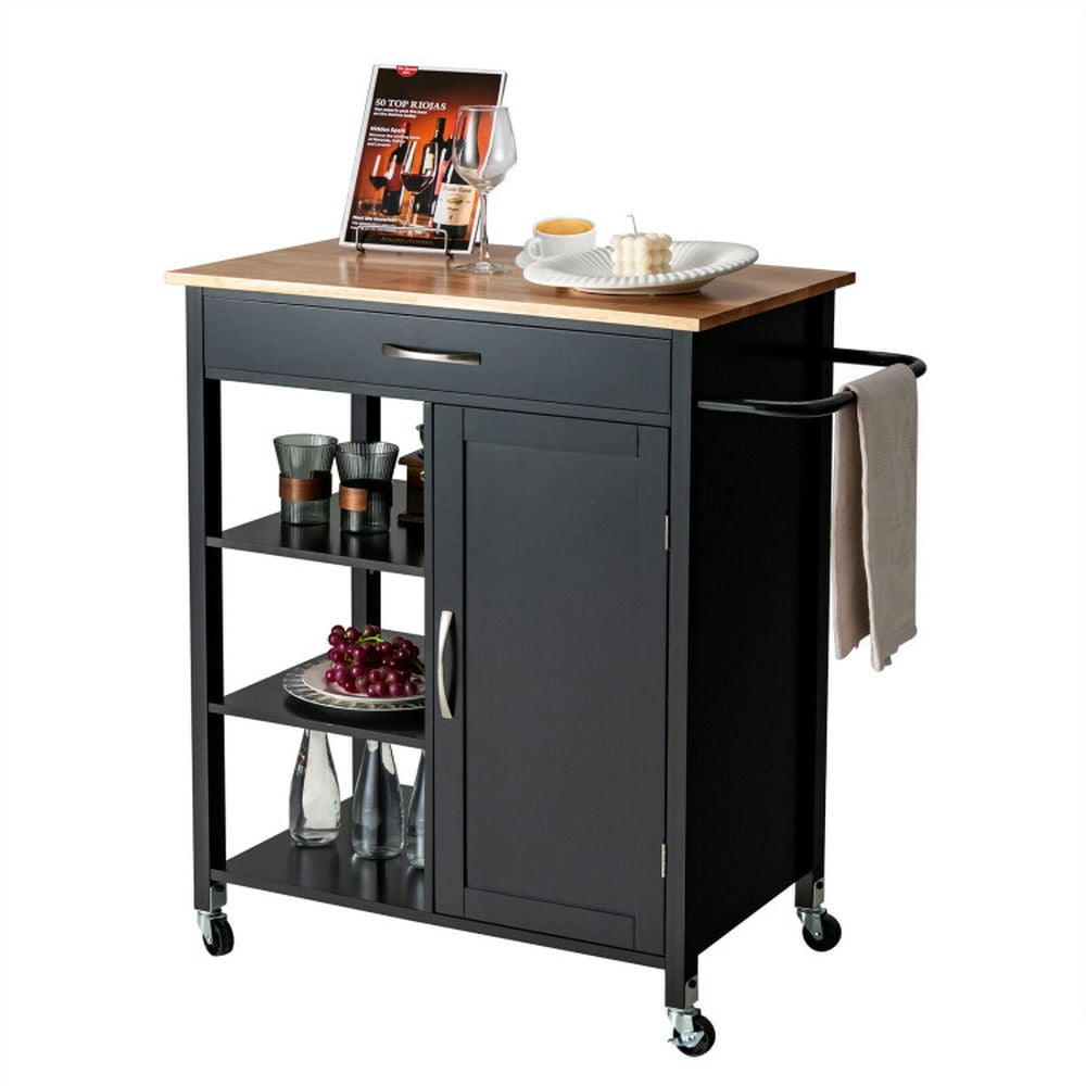 Resenkos Mobile Kitchen Island Cart with Rubber Wood Top-Black, Kitchen Island, Island Table for Kitchen,Dinning Room Resenkos Mobile Kitchen Island Cart with Rubber Wood Top-Black, Kitchen Island, Island Table for Kitchen,Dinning Room