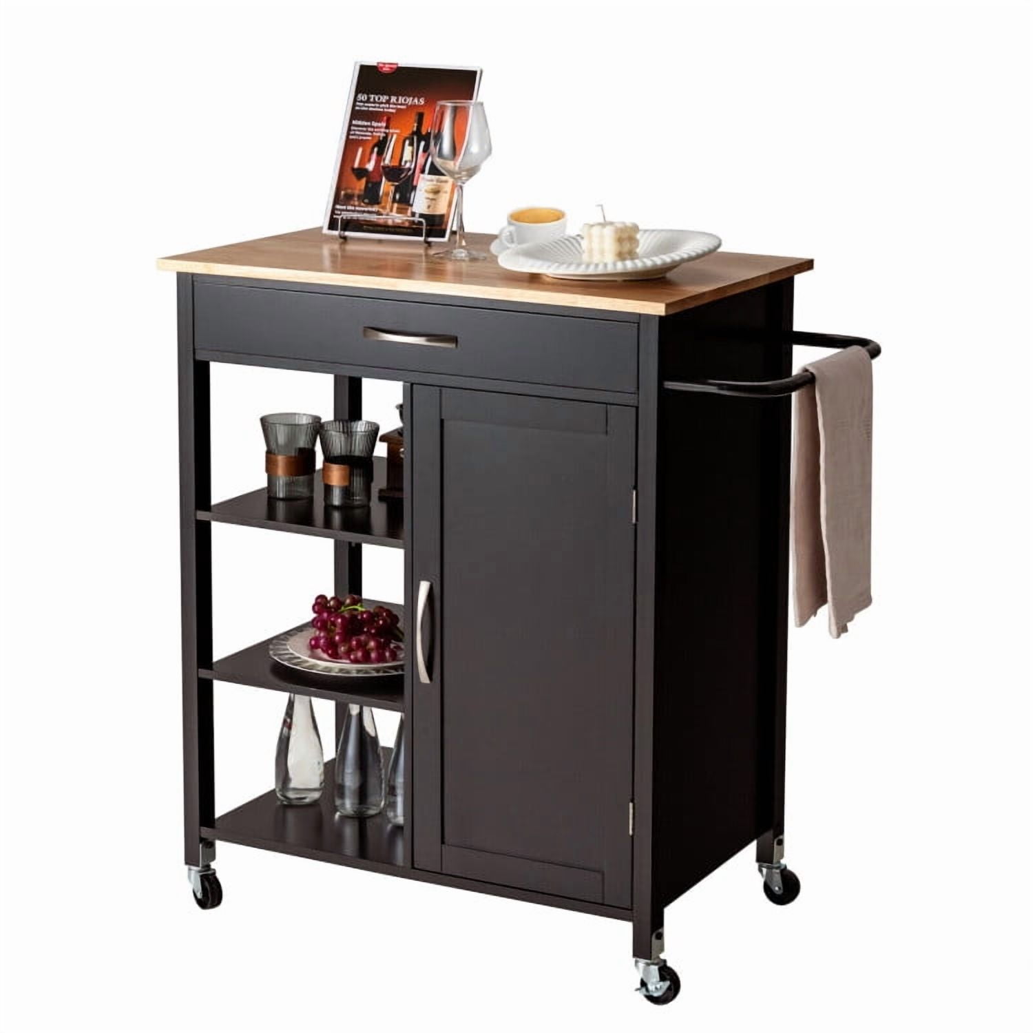 Resenkos Mobile Kitchen Island Cart with Rubber Wood Top-Brown, Kitchen Island, Island Table for Kitchen,Dinning Room
