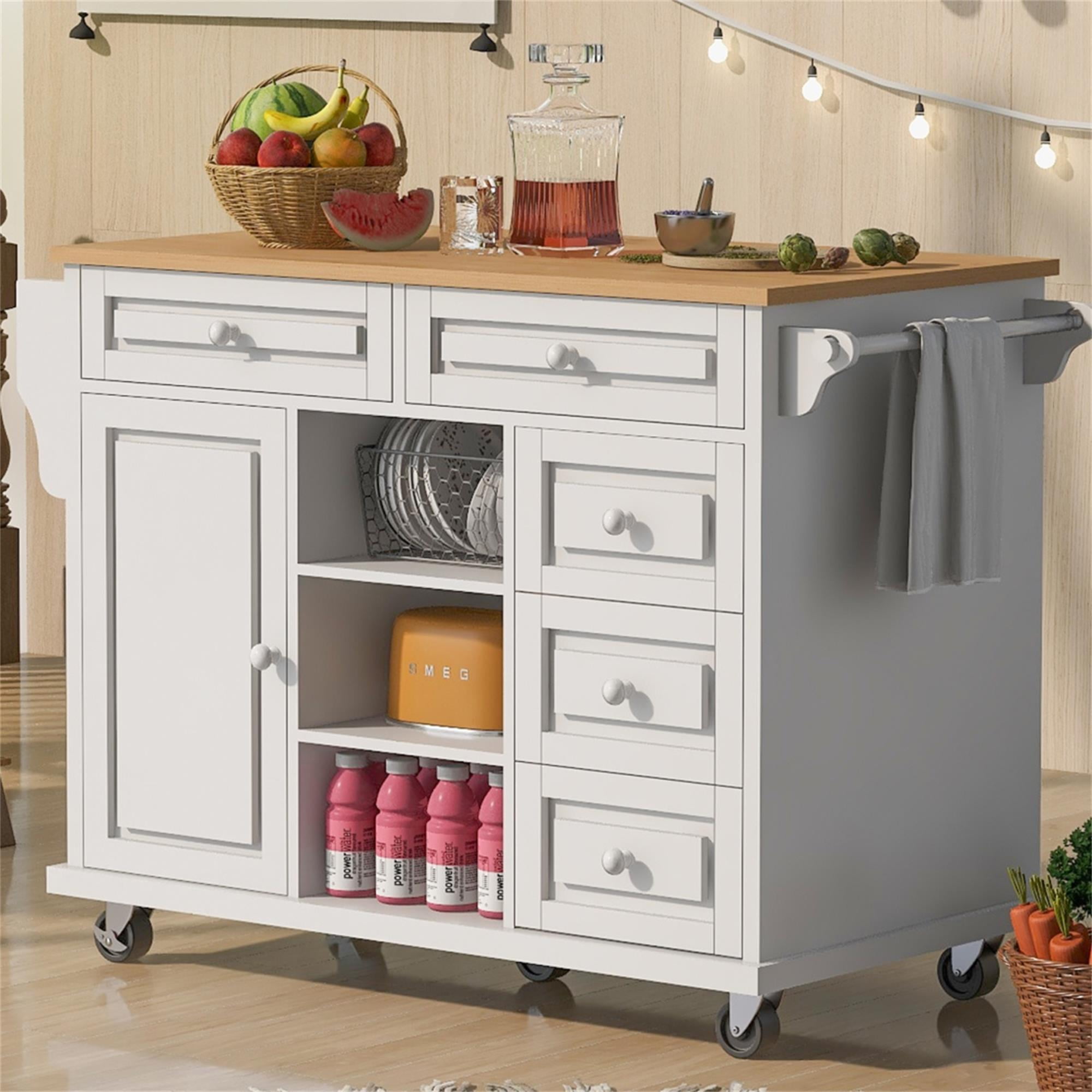 Resenkos Mobile Kitchen Island with Storage, Portable Kitchen Cart ...