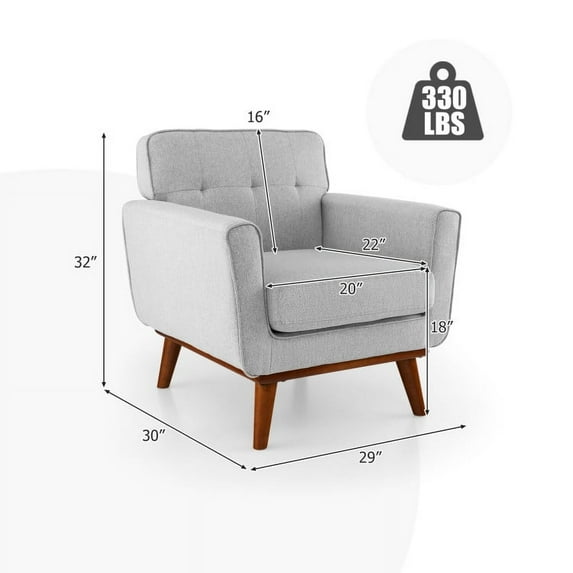 Resenkos Modern Accent Chair Upholstered Linen Fabric Armchair with Removable Padded Seat Cushion, Fabric Lazy Chair Large Accent Chair, Upholstered Armchair for Living Room, Bedroom, Dorm, Gray