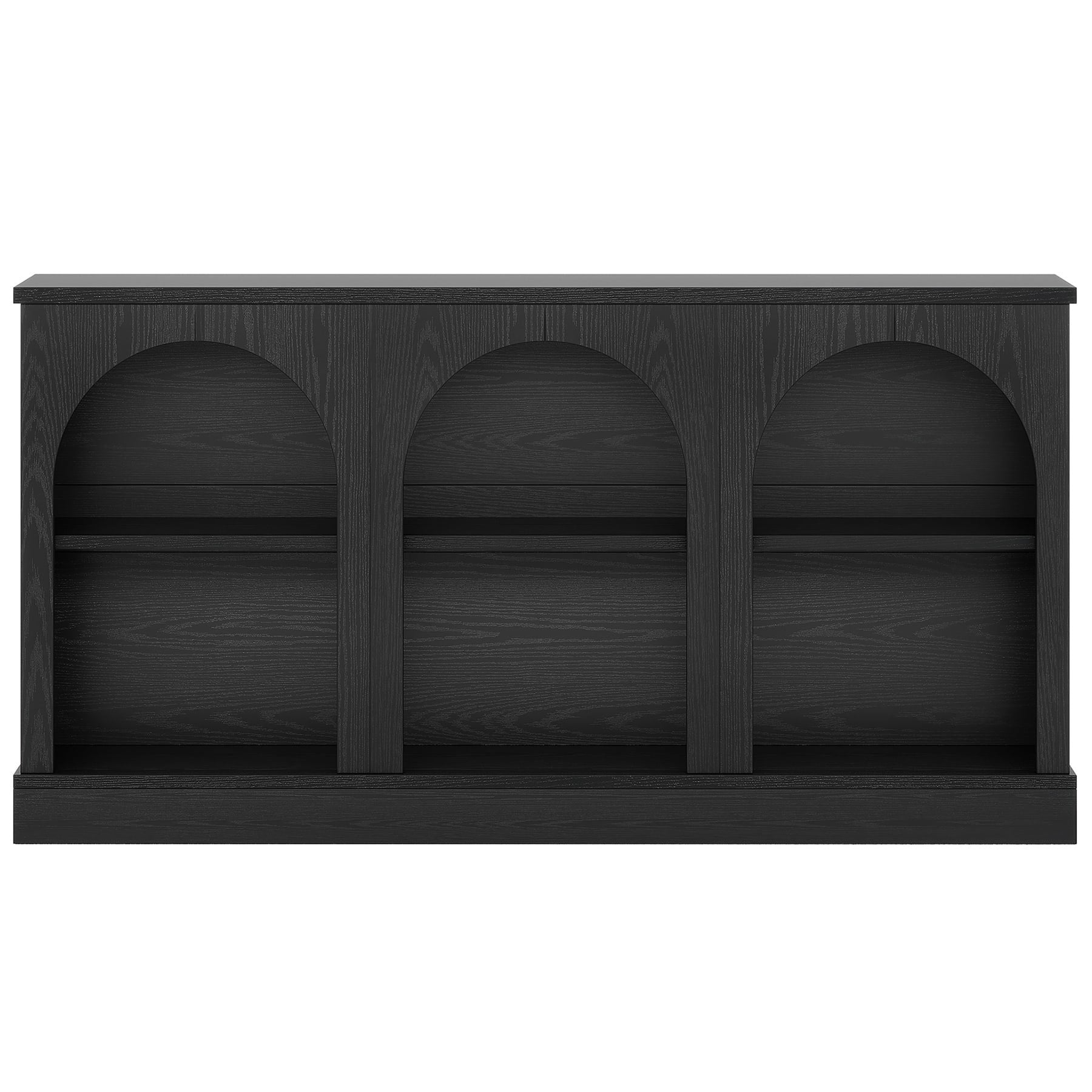 Resenkos Modern Black Console Table, Entryway & Living Room, Wooden Design, Arched Shelf, Stylish Display, Space-Saving Elegant, Black
