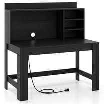 Resenkos Modern Computer Desk with Storage Hutch and Open Shelves for Home Office - Black