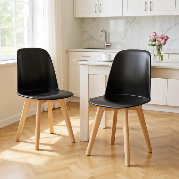 Resenkos Modern Dining Chairs Set of 2, Solid Beech Wood Legs & Tilt Backrest, Durable Armless Side Chairs for Kitchen & Casual Dining Areas, Black