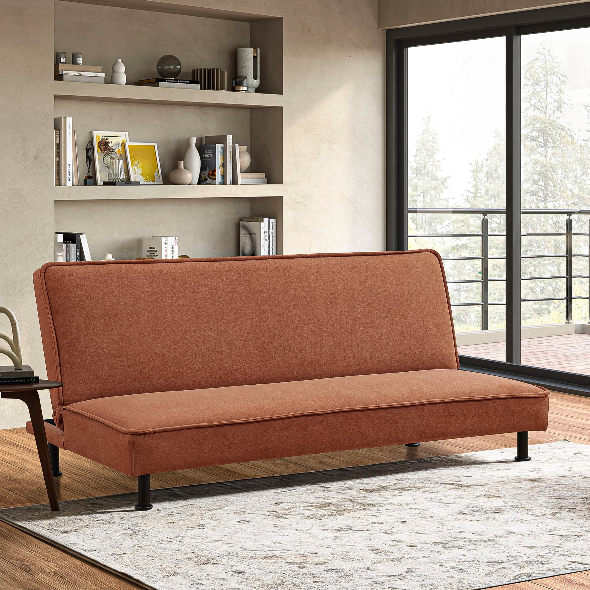 Resenkos Modern Fabric Sofa Couch Upholstered Futon Sofa Bed Loveseat, Tapered Metal Legs in