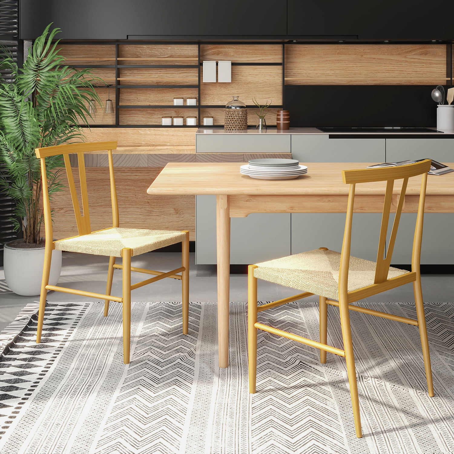 Resenkos Modern Farmhouse Wood Dining Chair with Oak Finish, 2-Pcs Set Natural