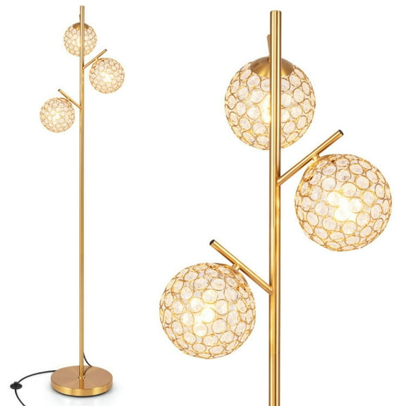 Resenkos Modern Floor Lamp, Pole Lamp,3-Globe Floor Lamp with Foot Switch and 3 E26 Bulb Bases-Golden