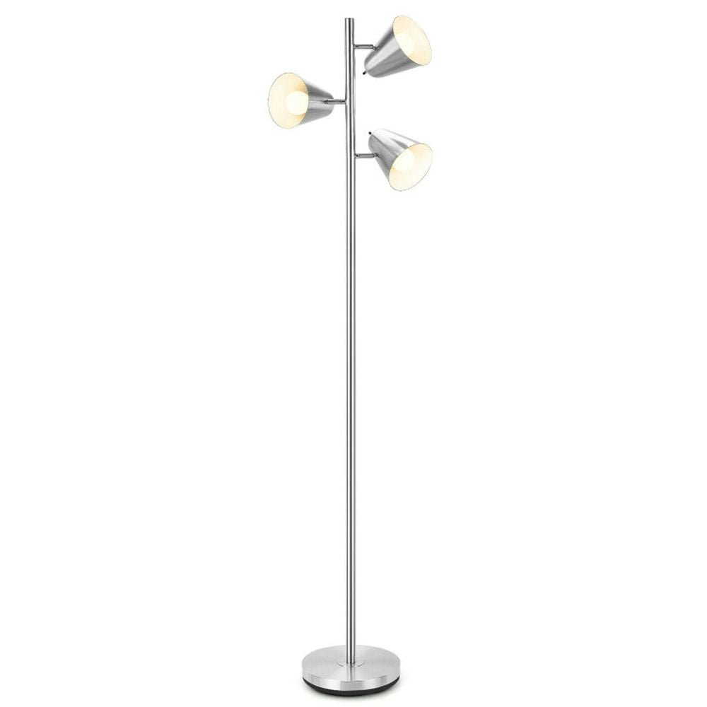 Resenkos Modern Floor Lamp, Pole Lamp,64 Inch 3-Light LED Floor Lamp Reading Light for Living Room Bedroom-Silver