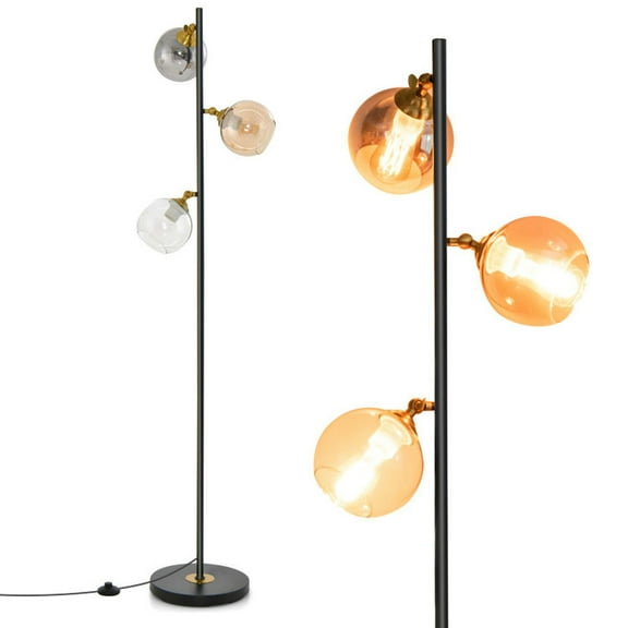 Resenkos Modern Floor Lamp, Pole Lamp,Mid Century Floor Lamp with 3 Glass Globe Lampshades and Weighted Base