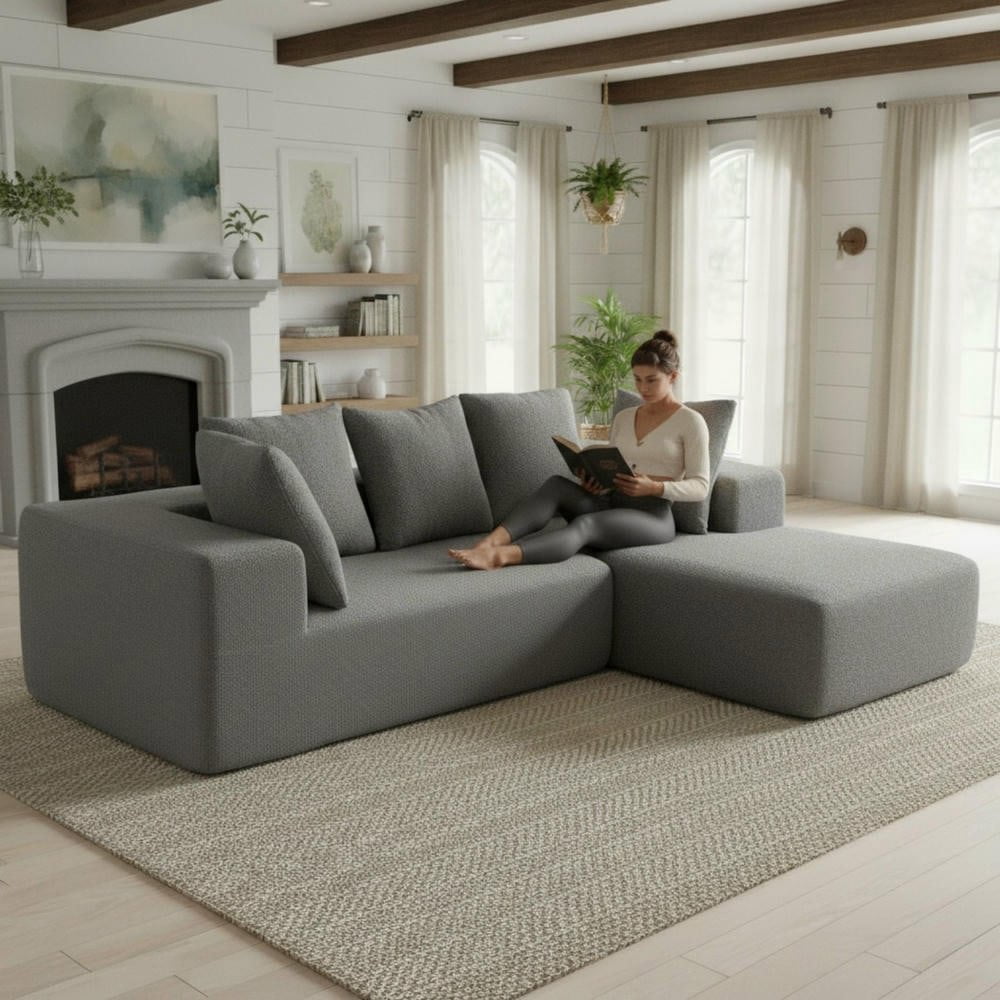 Resenkos Modern Full Foam Compressed Modular Sofa Set with 5 Throw ...