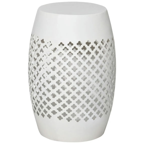 Resenkos Modern Garden Stool, Patio Stool Side Table,12.5" Steel Outdoor Side Table, Round Hollow Drum Patio End Table,White