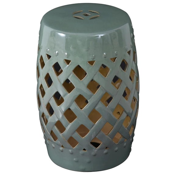 Resenkos Modern Garden Stool, Patio Stool Side Table,13" x 18" Ceramic Garden Stool with Woven Lattice Design, Green
