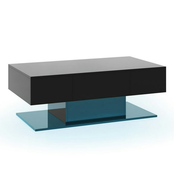 Resenkos Modern LED Coffee Table with 20 Color LED Lights and 2 Storage Drawers-Black, Modern Coffee Table for Living Room Office Reception