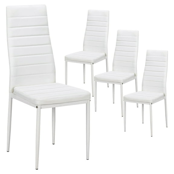 EDOEMSE Modern Leather Dining Chairs Set of 4, Chairs at home with Cushion High Back Metal Legs Rhombus Pattern Seats, Side Chairs for Kitchen Living Room Bedroom Furniture, White