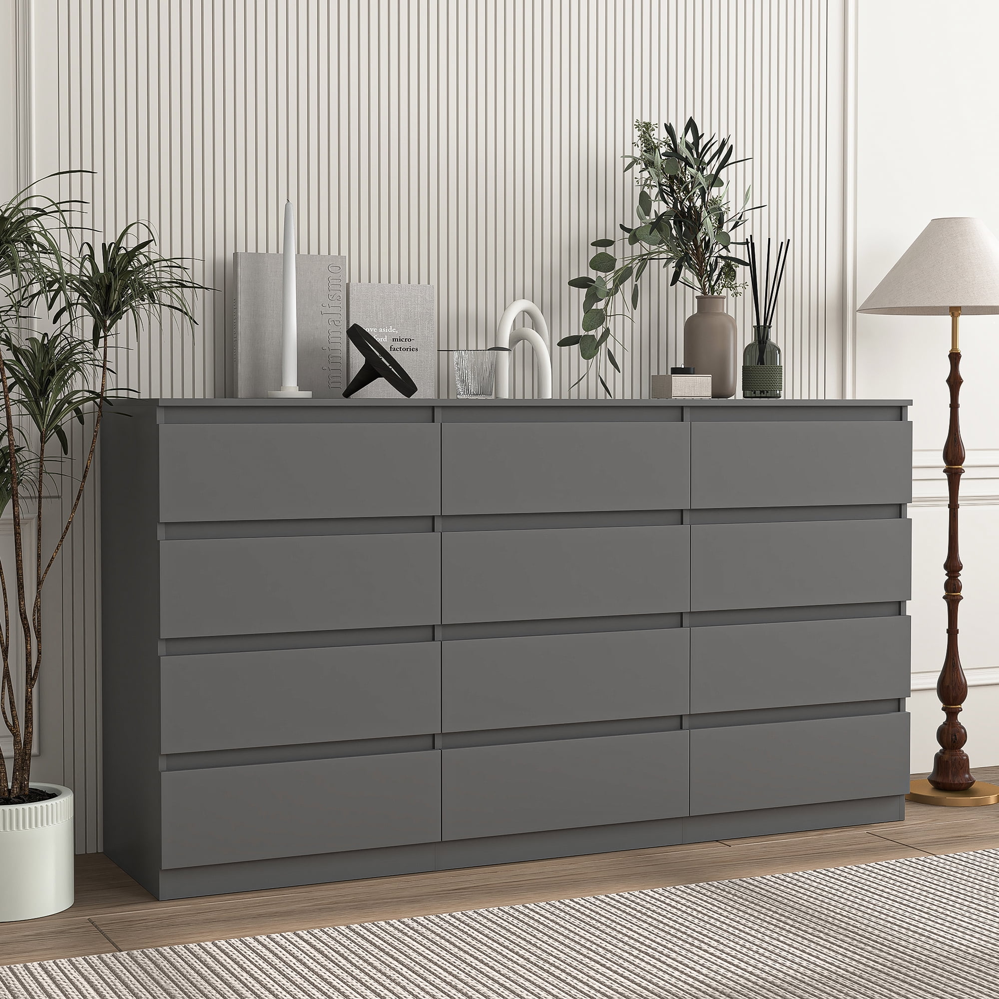Resenkos Modern Mid Century 12 Drawer Wide Dressers Chests for Bedroom, Chest of Drawer Organizer Grey Resenkos Modern Mid Century 12 Drawer Wide Dressers Chests for Bedroom, Chest of Drawer Organizer Grey