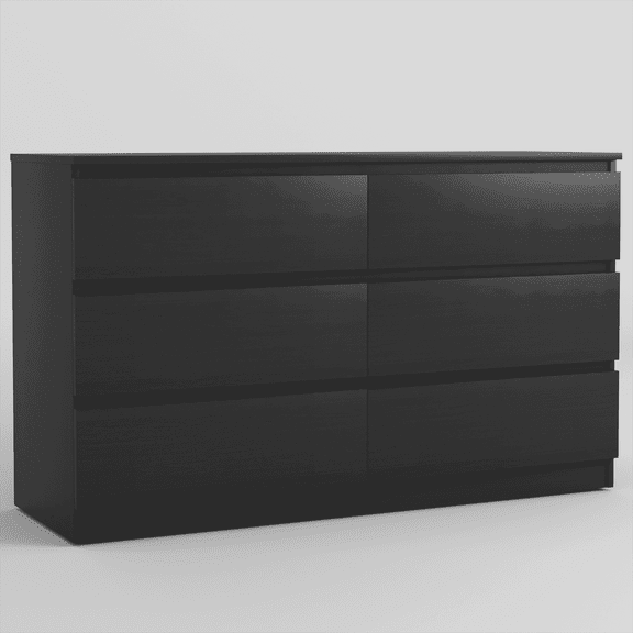 Resenkos Modern Mid Century 6 Drawer Wide Dressers Chests for Bedroom, Chest of Drawer Organizer Black