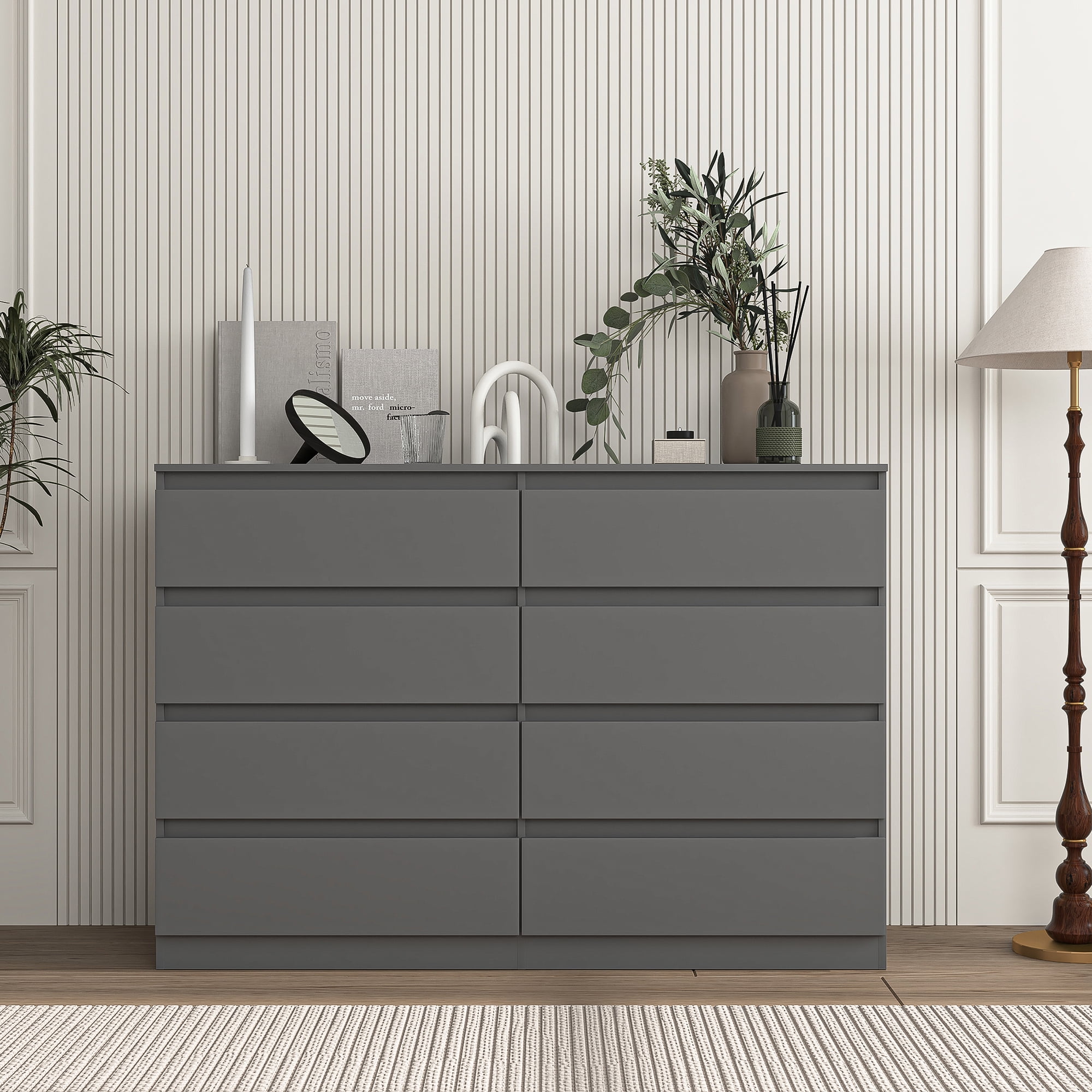 Resenkos Modern Mid Century 8 Drawer Wide Dressers Chests for Bedroom, Chest of Drawer Organizer Grey Resenkos Modern Mid Century 8 Drawer Wide Dressers Chests for Bedroom, Chest of Drawer Organizer Grey
