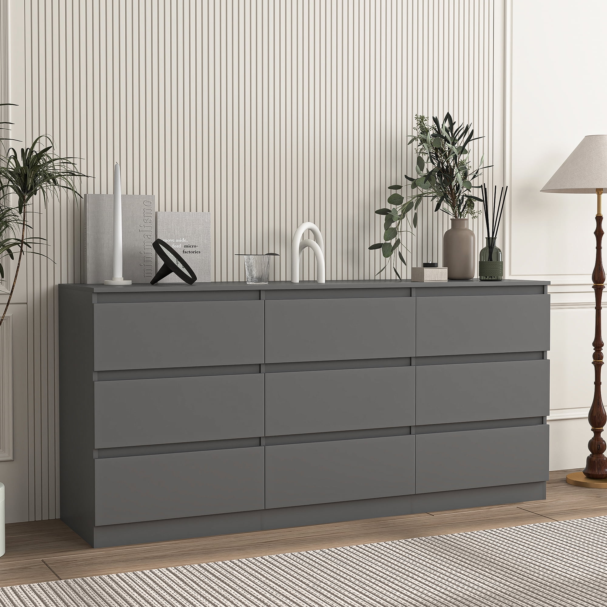 Resenkos Modern Mid Century 9 Drawer Wide Dressers Chests for Bedroom, Chest of Drawer Organizer Grey Resenkos Modern Mid Century 9 Drawer Wide Dressers Chests for Bedroom, Chest of Drawer Organizer Grey