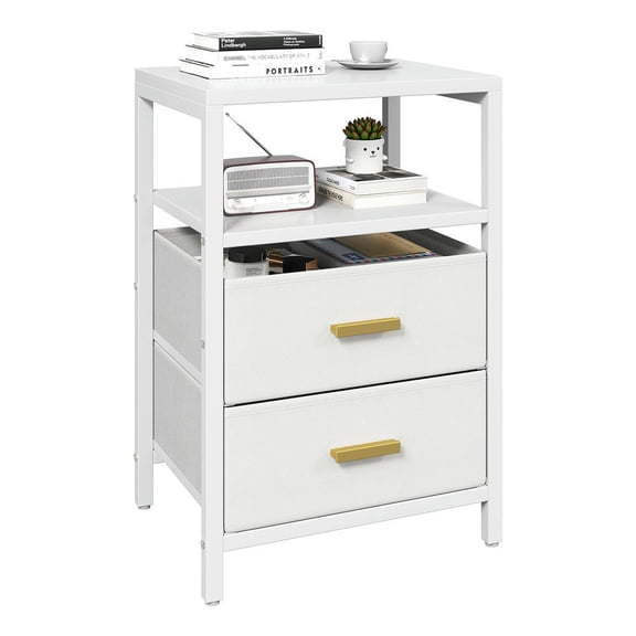 Resenkos Modern Nightstand, Particle Board Bed Side Table with 2 Fabric Drawers, for Bedroom Living Room Home Decoration, White